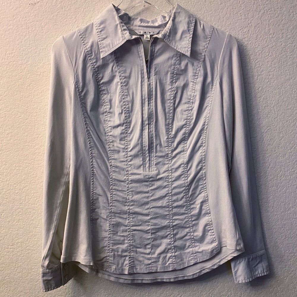 cAbi Long Sleeved Half Zip Up Collared Top